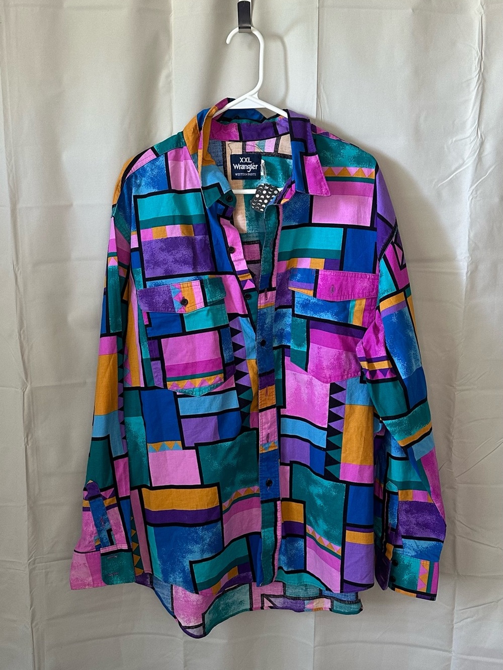 Wrangler Brushpopper Long Sleeve Button-Down Cowboy Shirt Teal/Purple/Pink/Gold